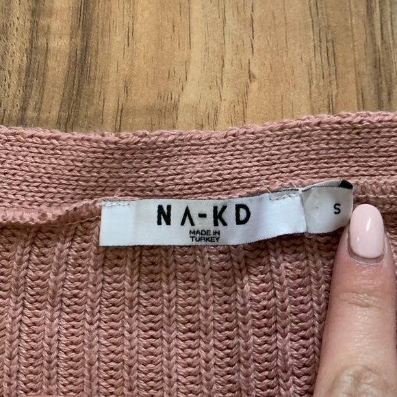 NA-KD V-Neck Balloon Sleeve Dusty Pink Cardigan - Picture 2 of 8